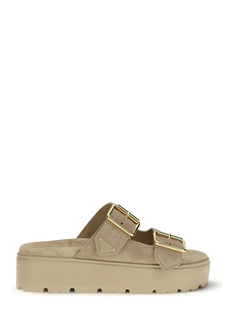Beige Calf Leather Bos Taurus Platform Sandals