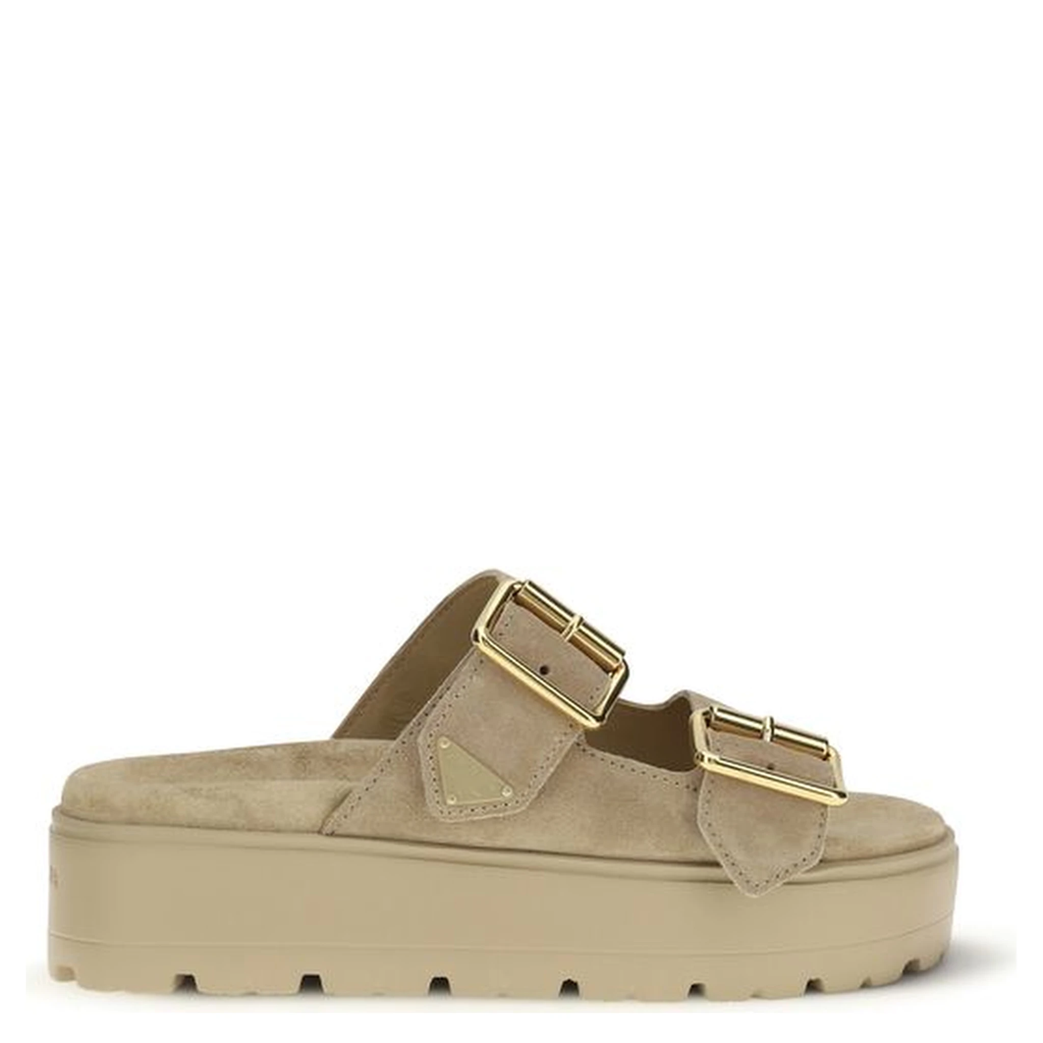 Beige Calf Leather Bos Taurus Platform Sandals