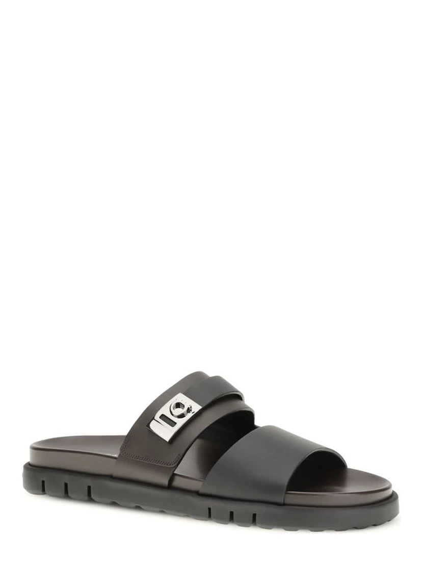 Black Calf Leather Bos Taurus Strap-On Sandals