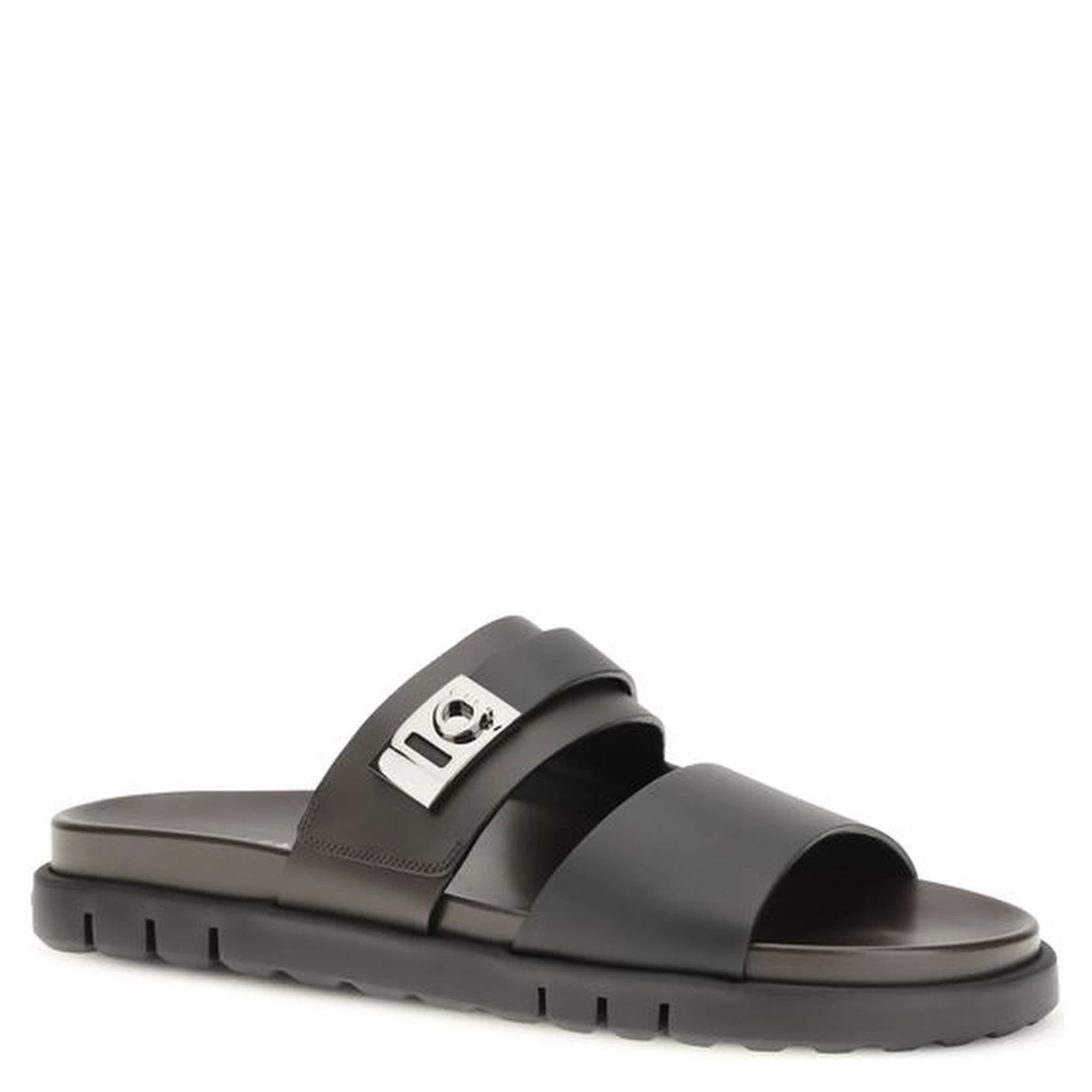 Black Calf Leather Bos Taurus Strap-On Sandals