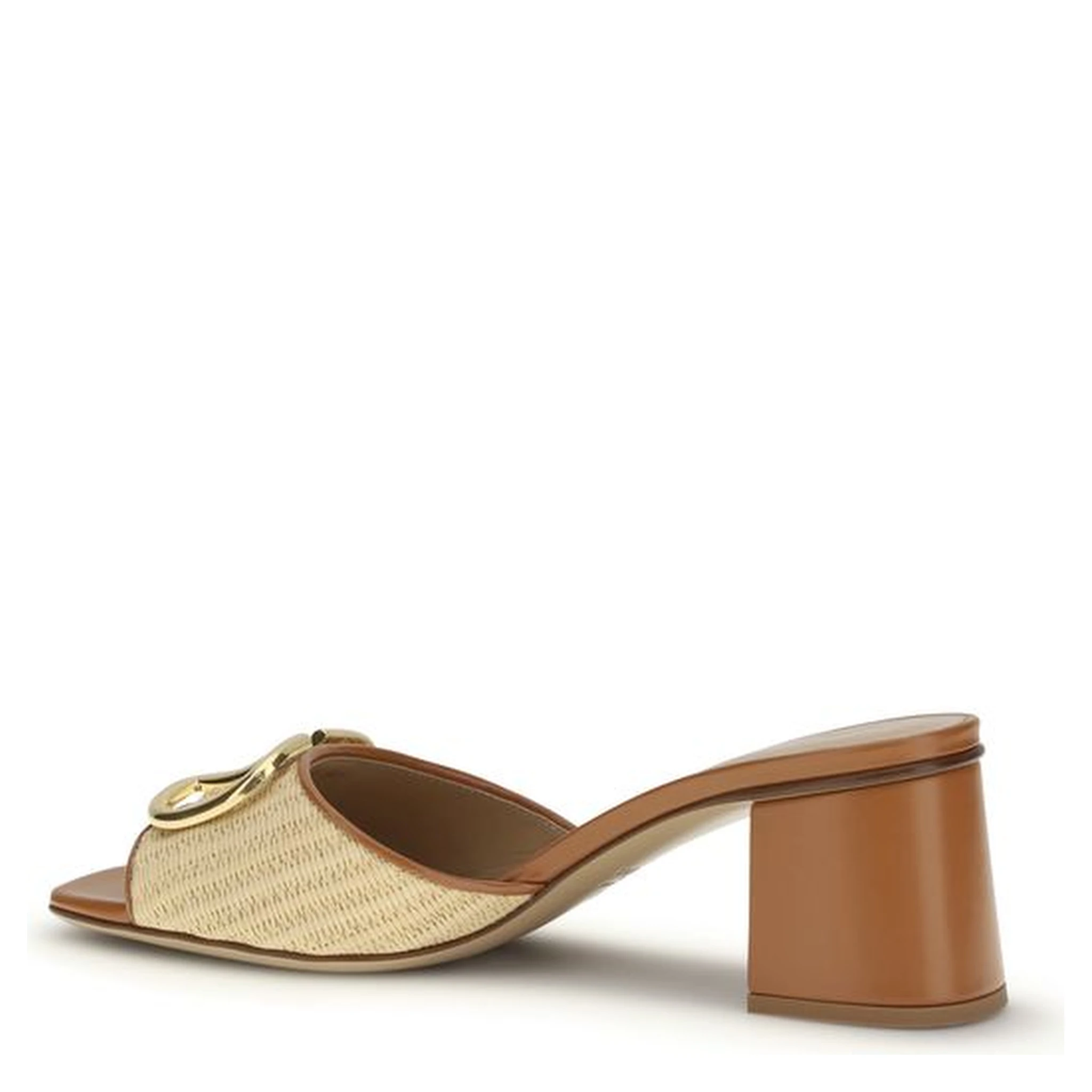 صندل بوس توروس ذو نعل سميك من جلد العجل البيج