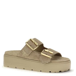 Beige Calf Leather Bos Taurus Platform Sandals