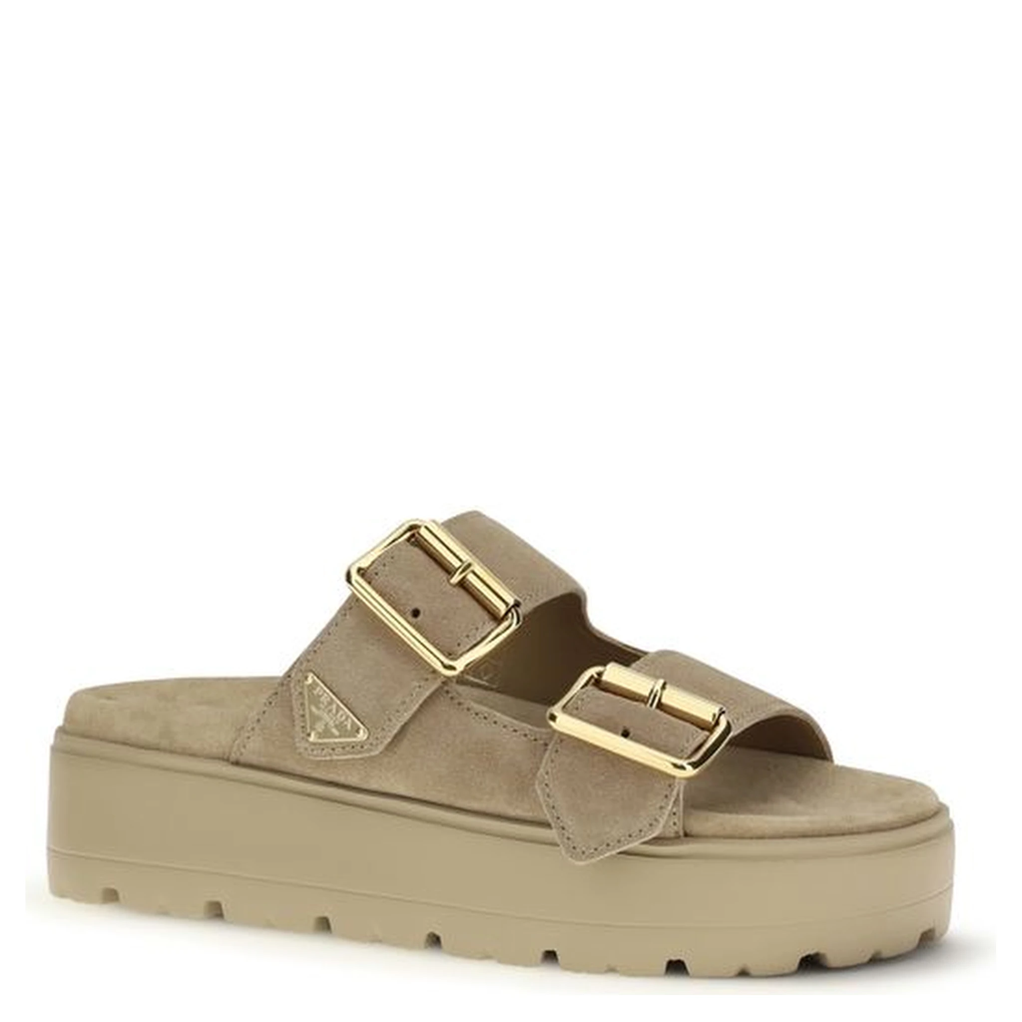 Beige Calf Leather Bos Taurus Platform Sandals