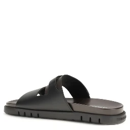 Black Calf Leather Bos Taurus Strap-On Sandals