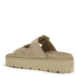 Beige Calf Leather Bos Taurus Platform Sandals
