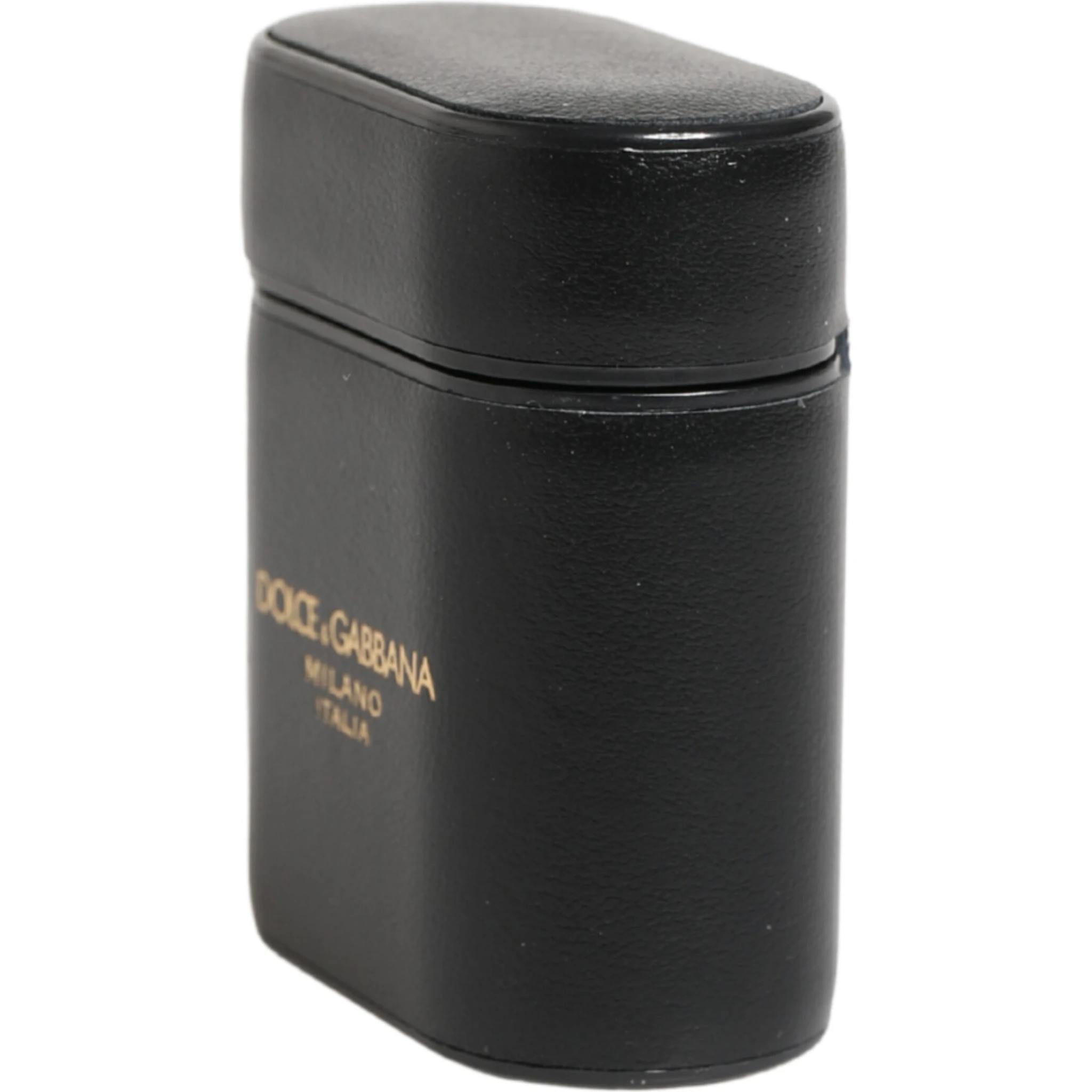 Black Calf Leather Logo Print Flip Holder Airpods Case