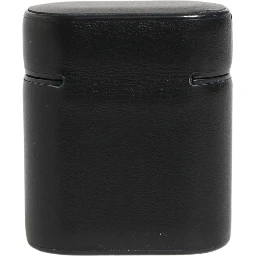 Black Calf Leather Logo Print Flip Holder Airpods Case