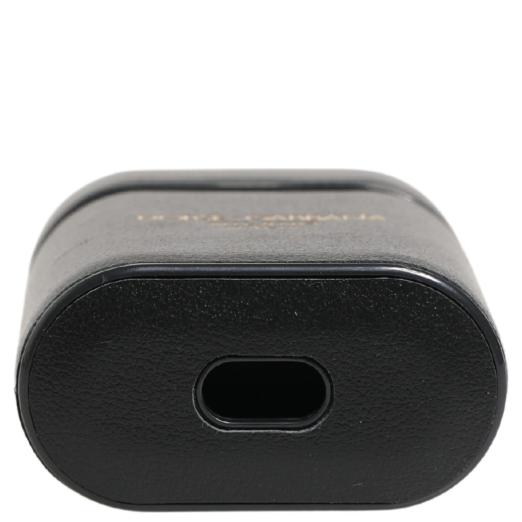 Black Calf Leather Logo Print Flip Holder Airpods Case