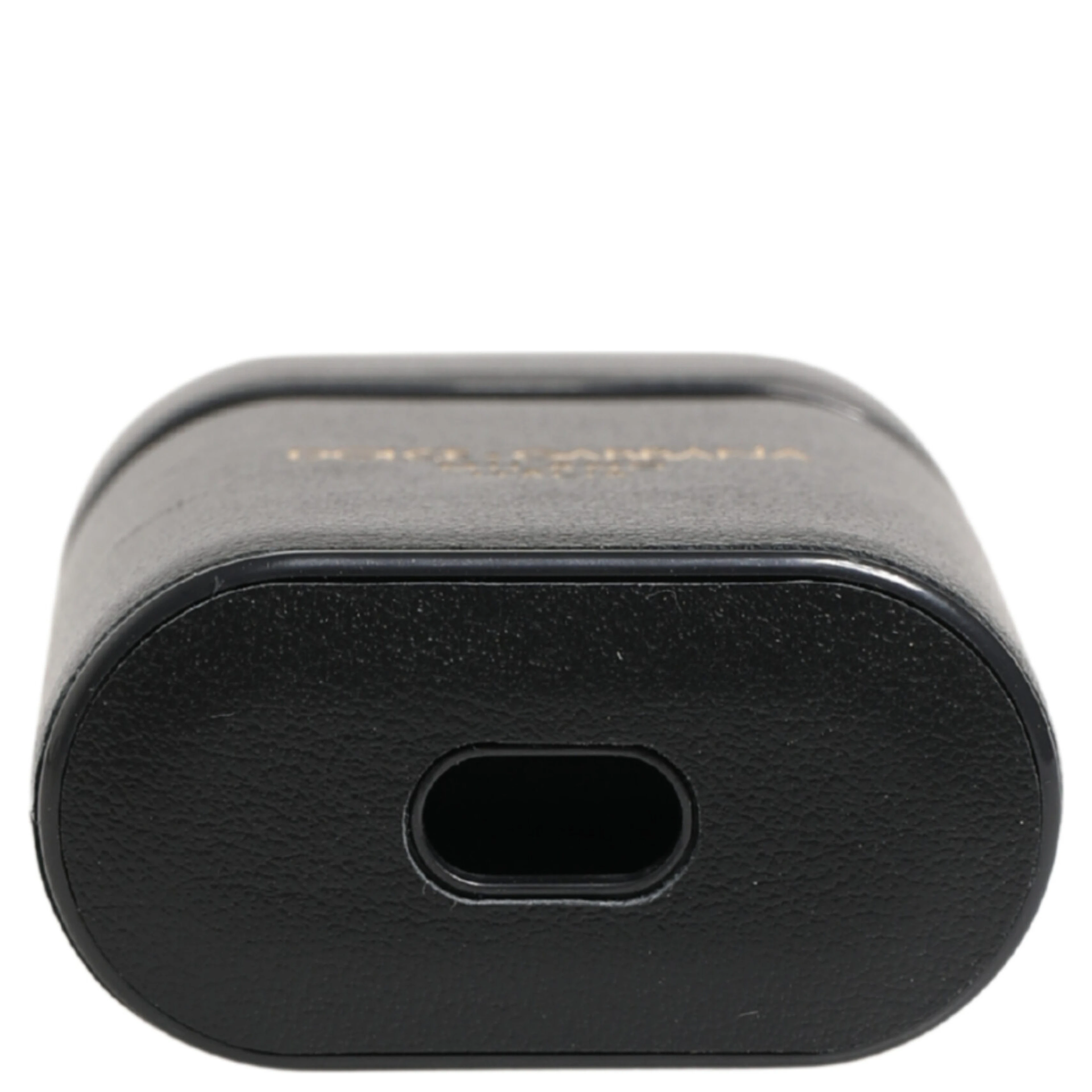 Black Calf Leather Logo Print Flip Holder Airpods Case