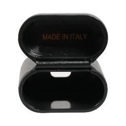 Black Calf Leather Logo Print Flip Holder Airpods Case