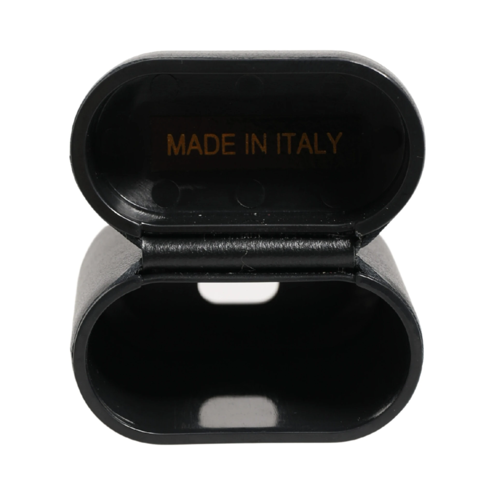 Black Calf Leather Logo Print Flip Holder Airpods Case