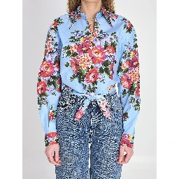 Floral bouquet-print cotton shirt