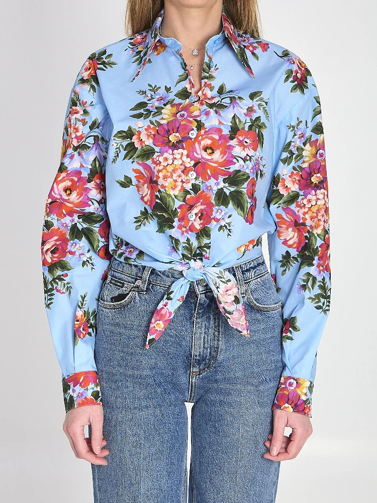 Floral bouquet-print cotton shirt