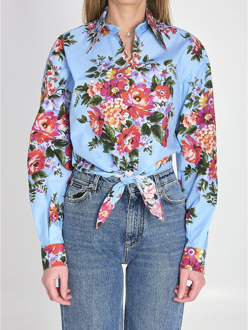 Floral bouquet-print cotton shirt