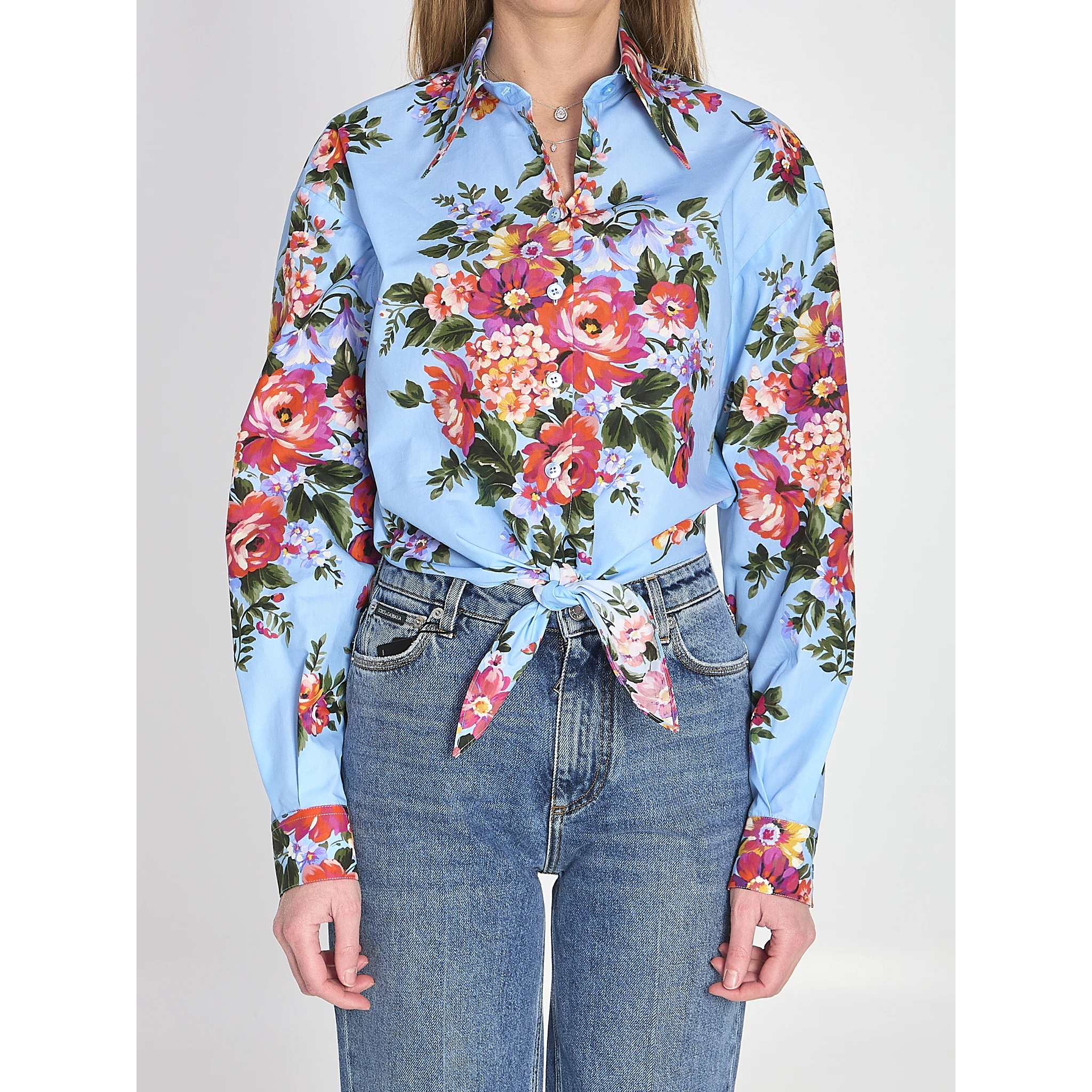 Floral bouquet-print cotton shirt