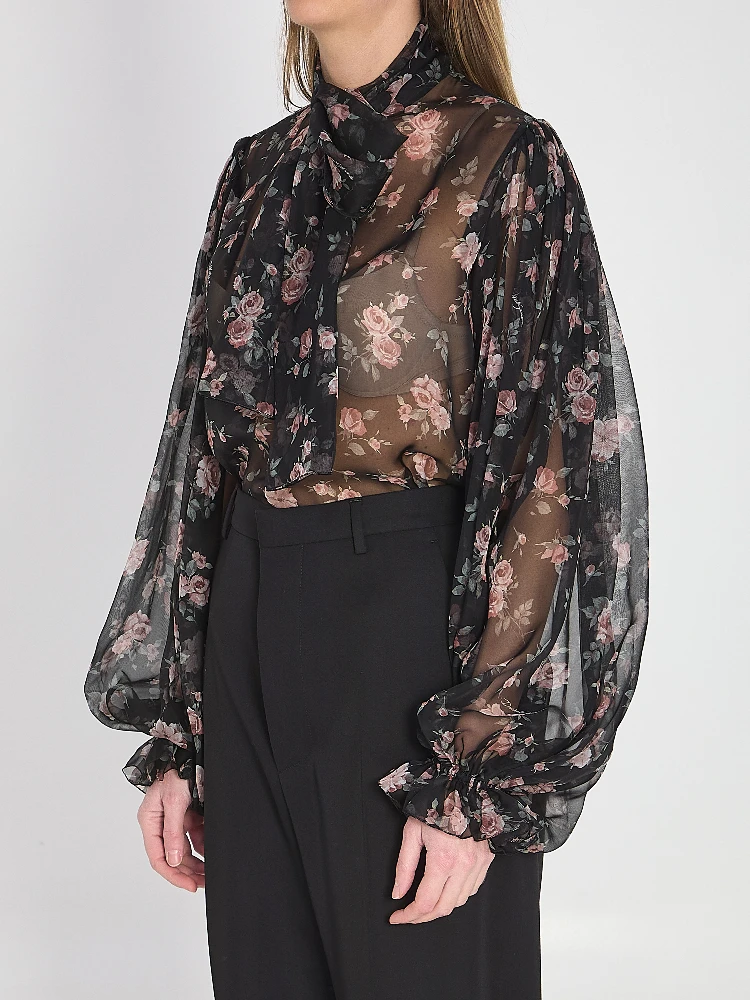 Chiffon top with a vintage rose print alternative