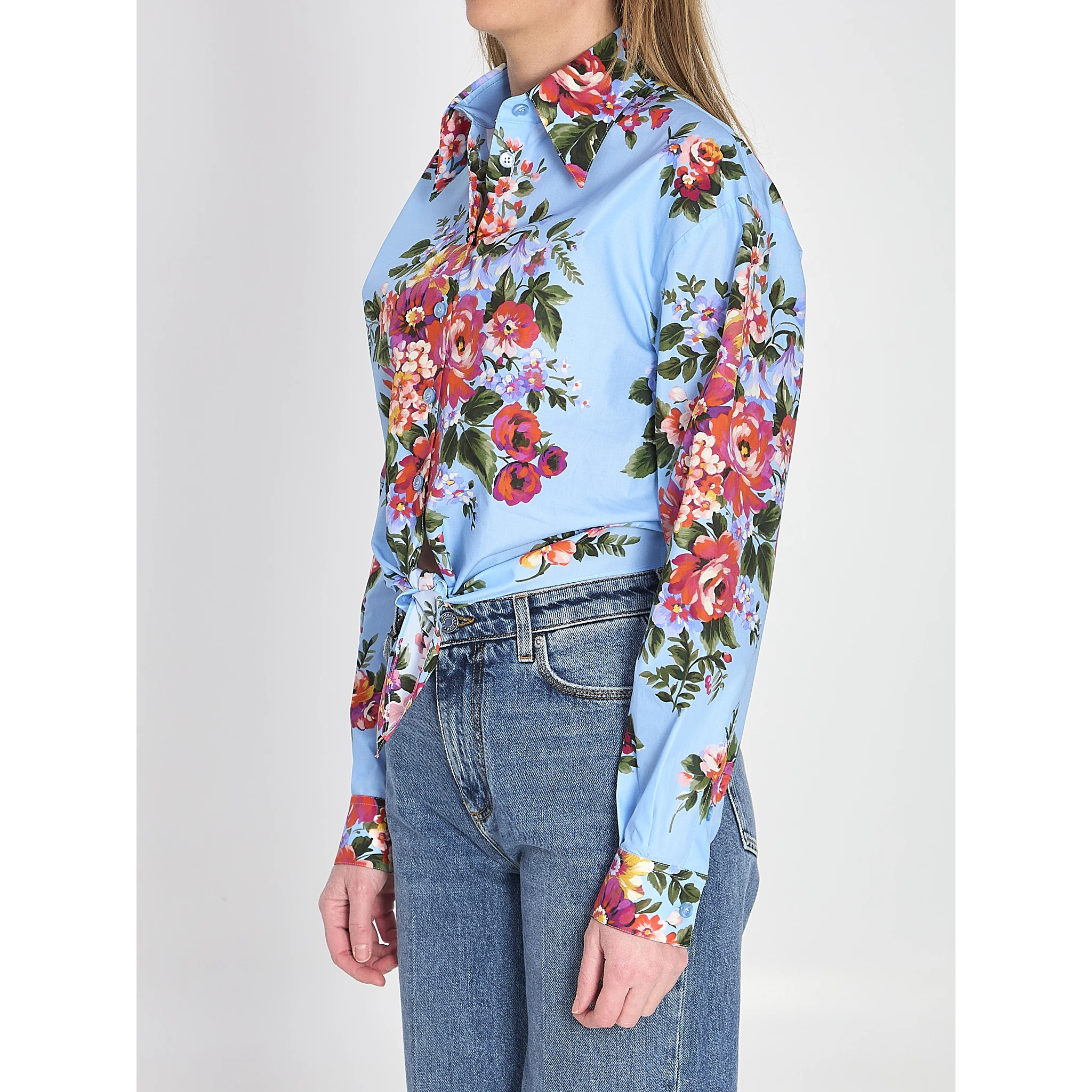 Floral bouquet-print cotton shirt