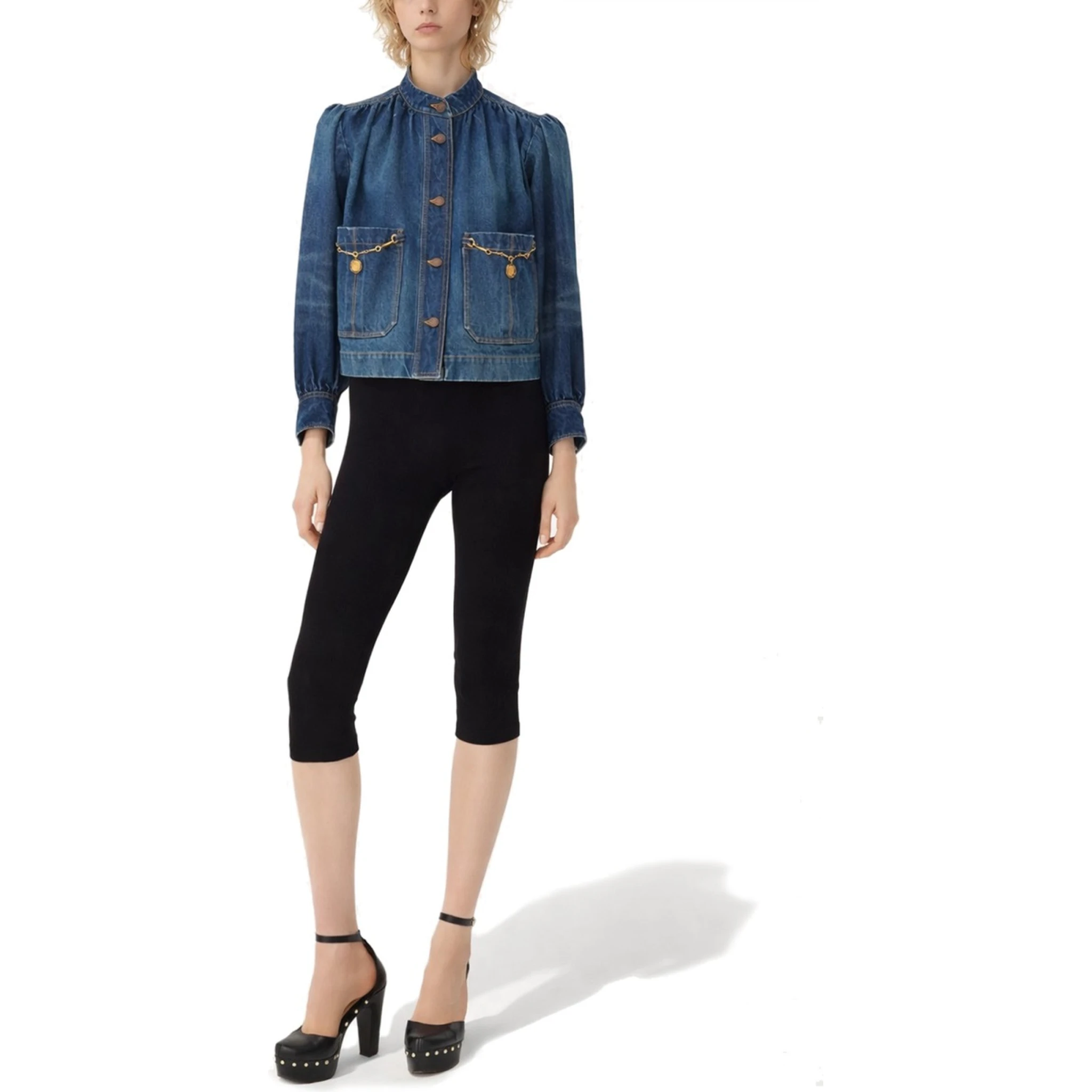 GIACCA ARRICCIATA A COLLO ALTO IN DENIM