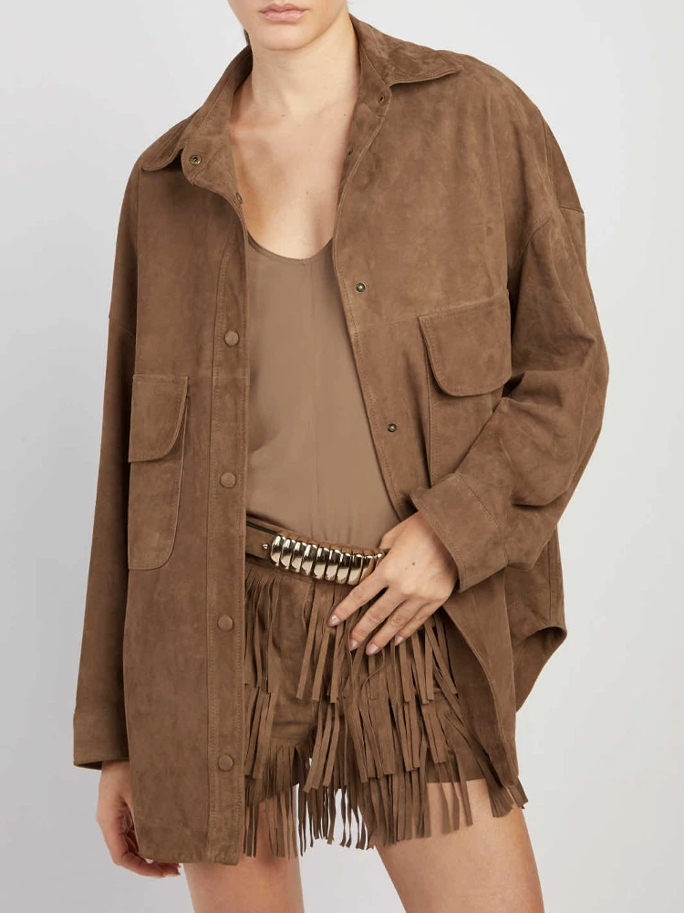 Suede leather overshirt