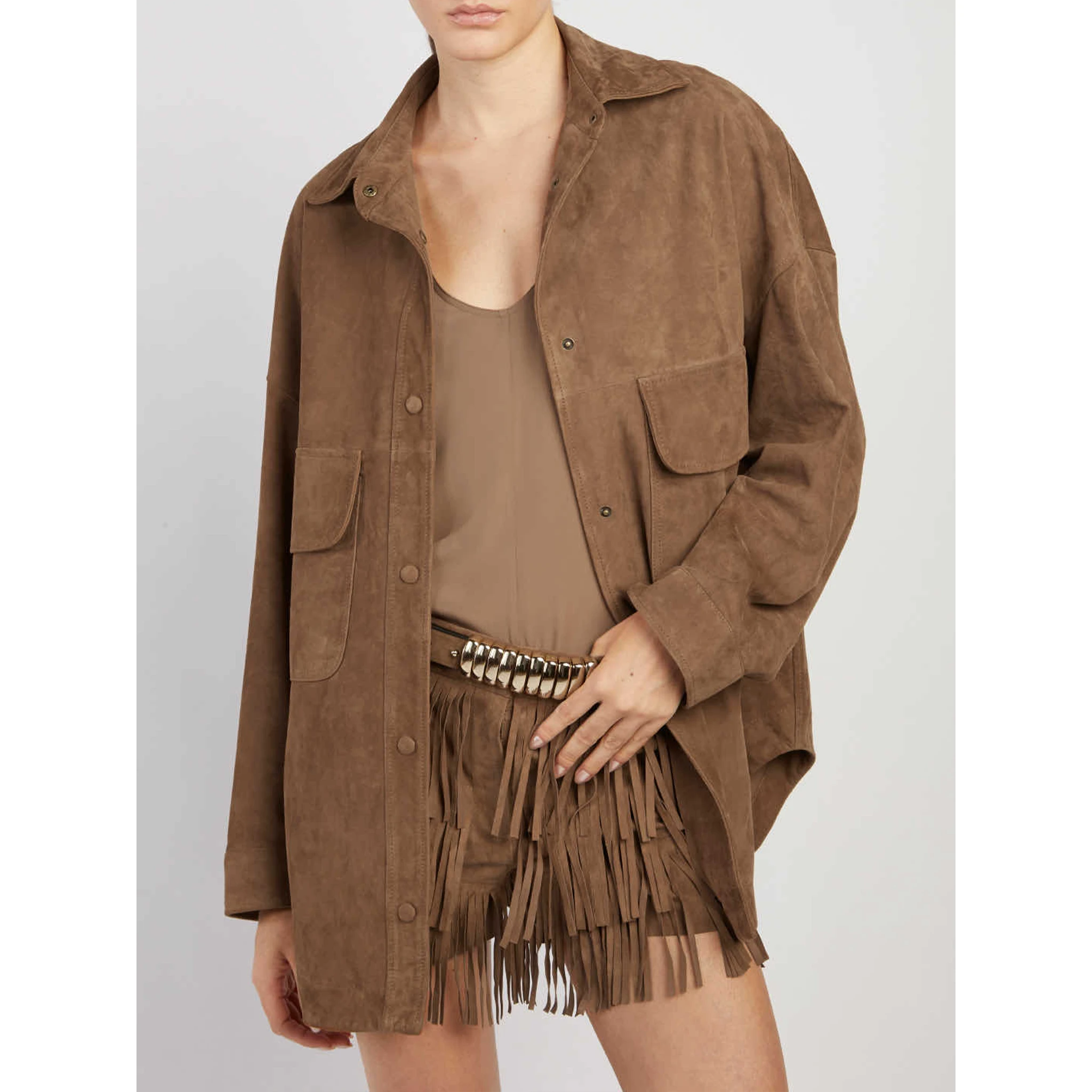 Suede leather overshirt