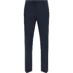 Blue Cotton Casual Pants