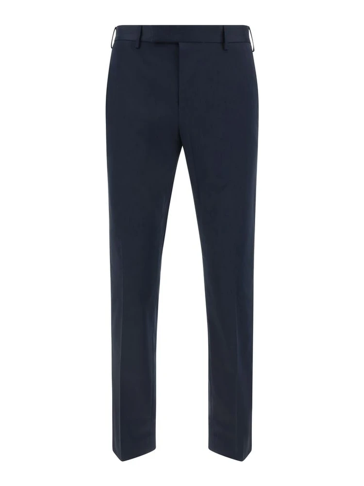 Blue Cotton Casual Pants