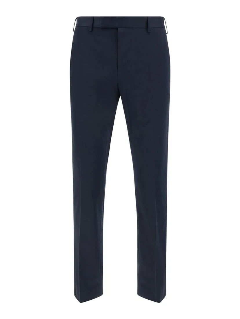 Blue Cotton Casual Pants