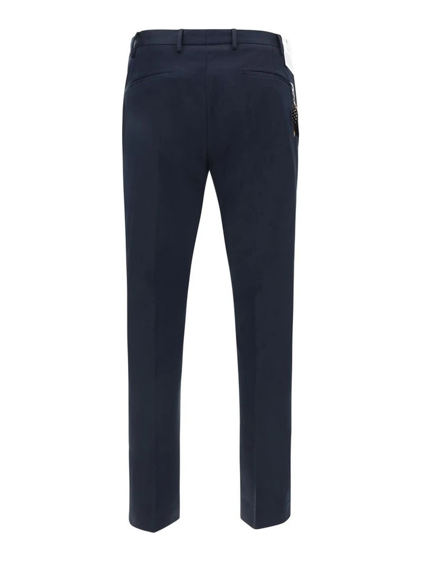 Blue Cotton Casual Pants