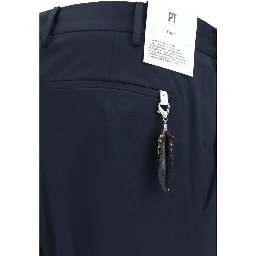 Blue Cotton Casual Pants