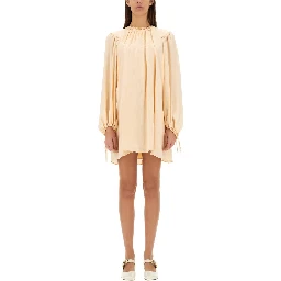 SILK SHIRRED MINI DRESS