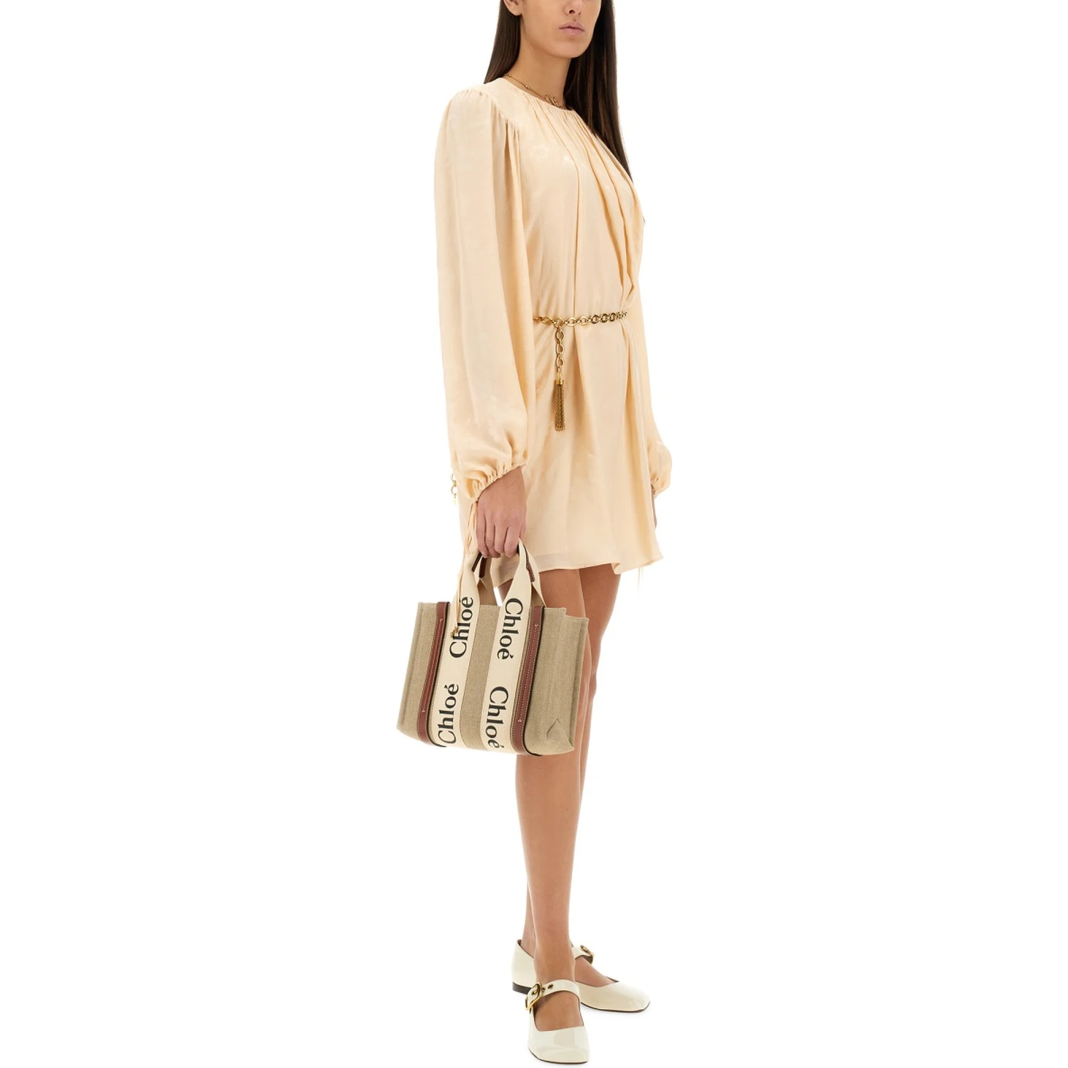 SILK SHIRRED MINI DRESS
