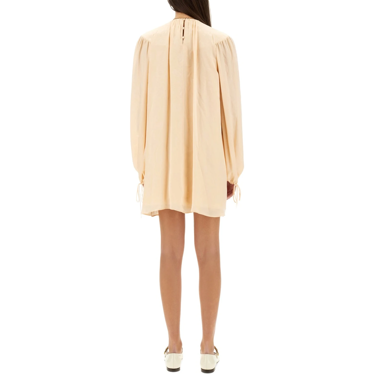 SILK SHIRRED MINI DRESS