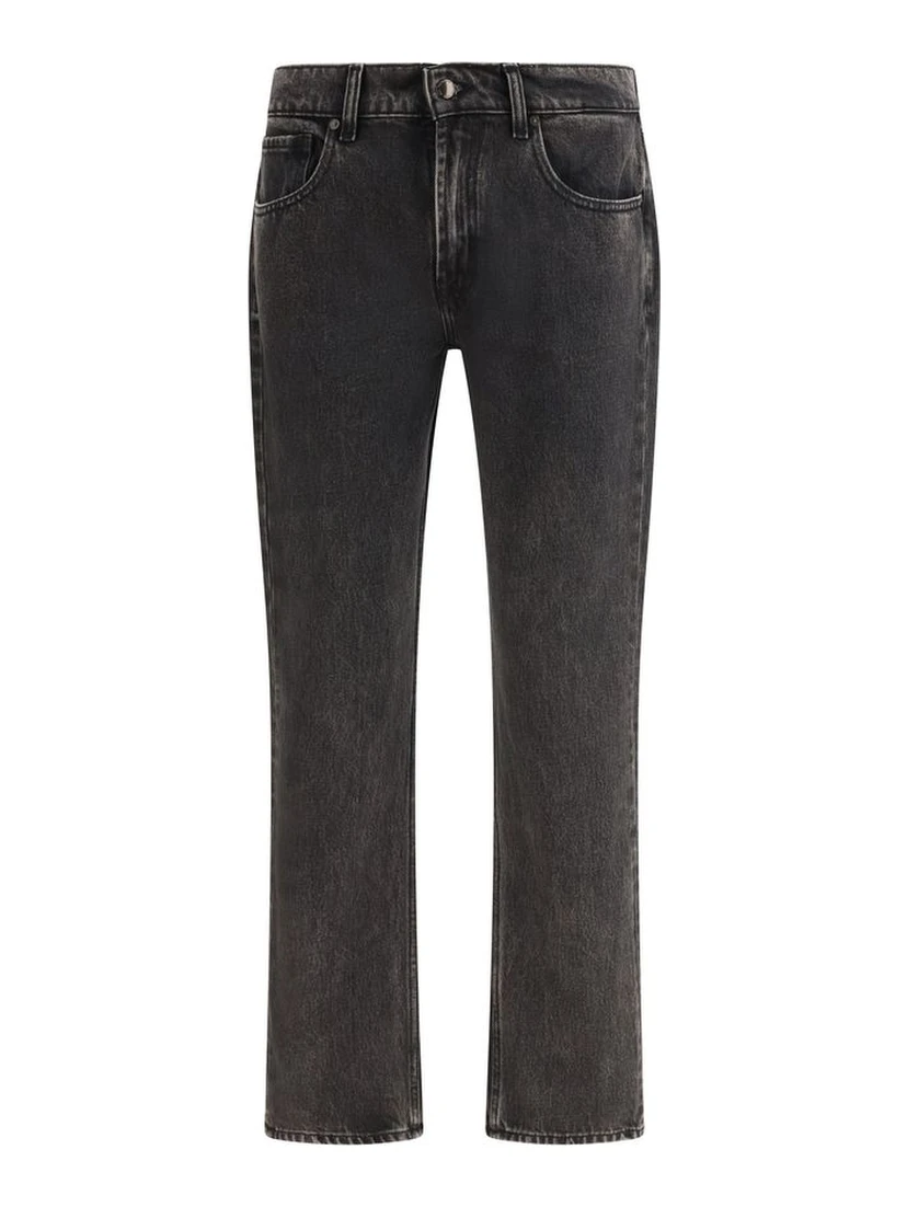 Black Cotton Straight-Leg Jeans