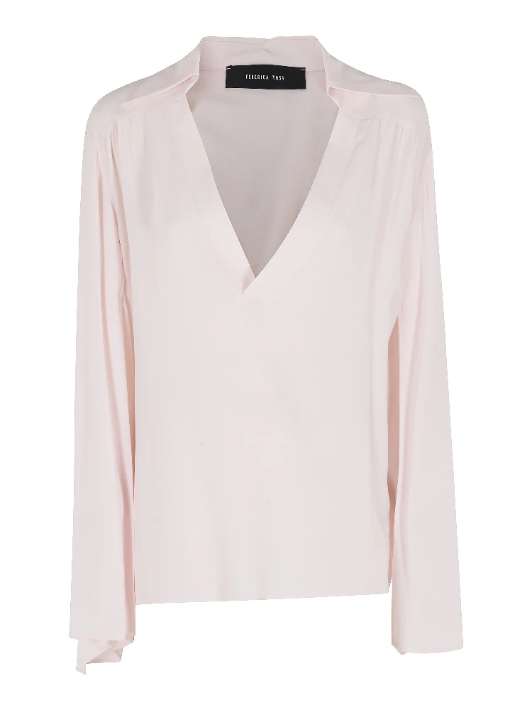BLUSA SCOLLO V MANICHE APERTE  CREPE DE CHINE