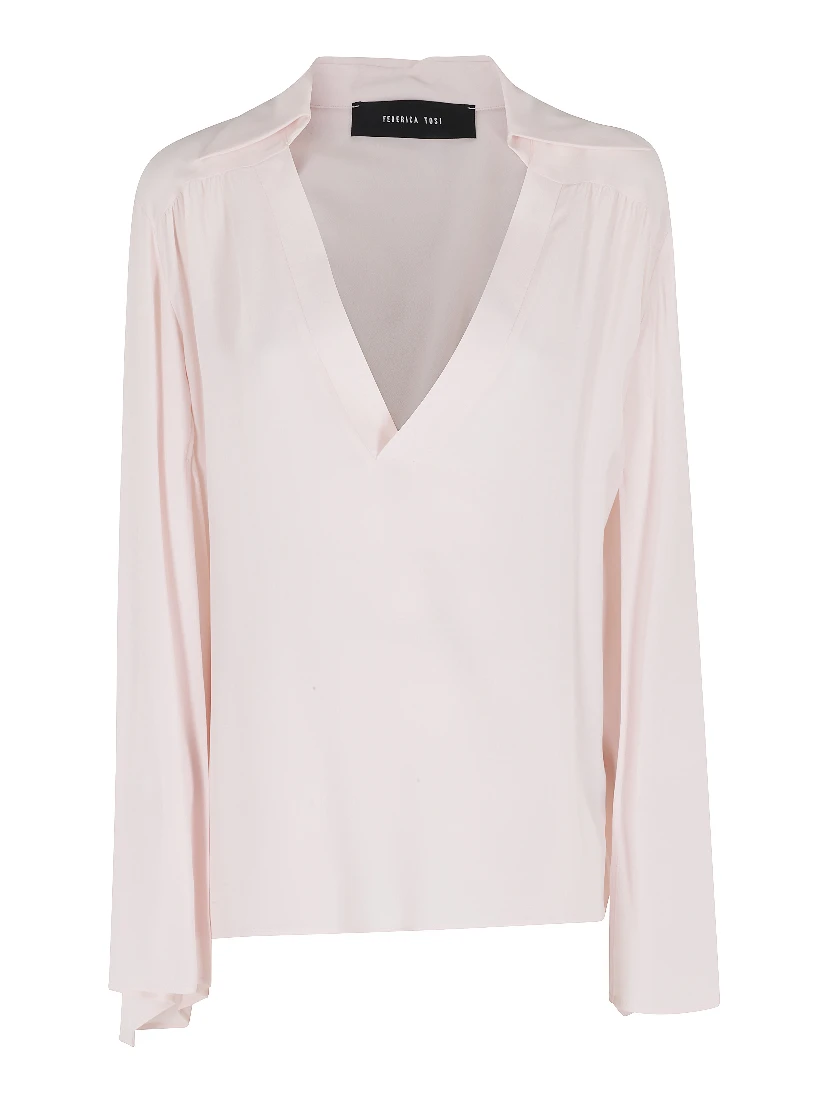 BLUSA SCOLLO V MANICHE APERTE  CREPE DE CHINE