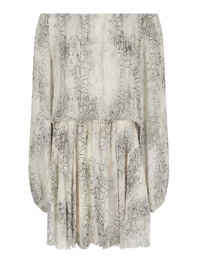 فستان قصير من قماش الجورجيت بنقشة جلد الثعبان