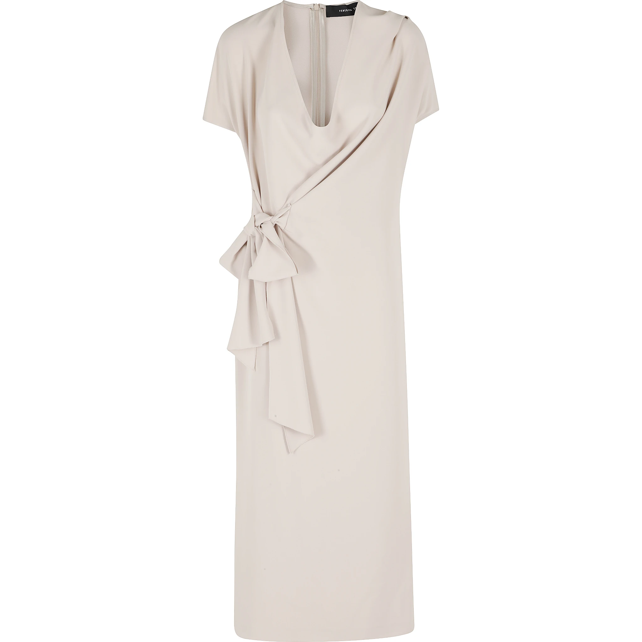 فستان كادي طويل منسدل بياقة على شكل حرف V