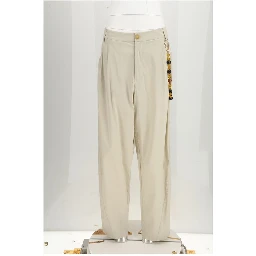 Beige Cotton Casual Pants