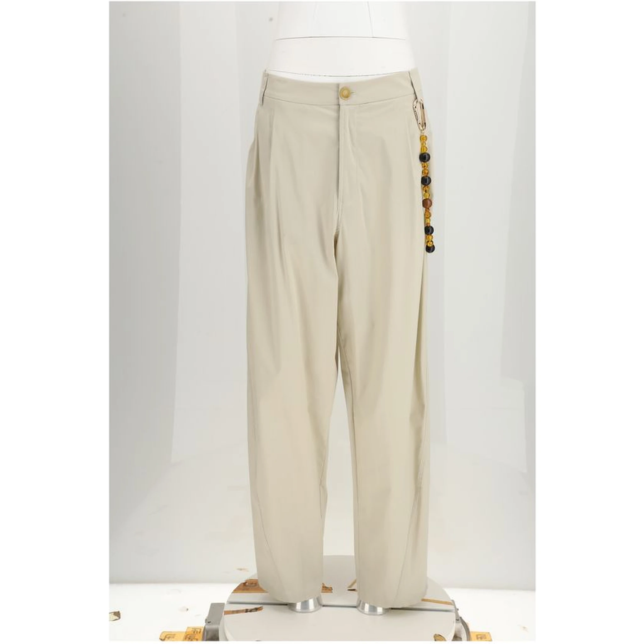 Beige Cotton Casual Pants