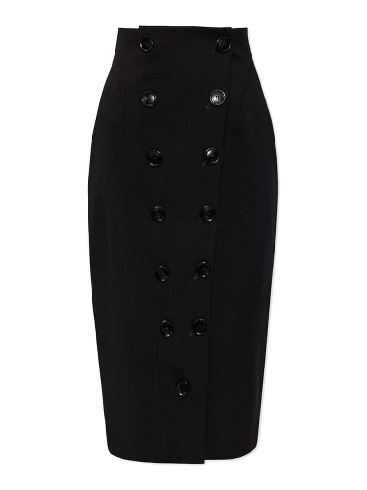 Black Elastane Midi Skirt
