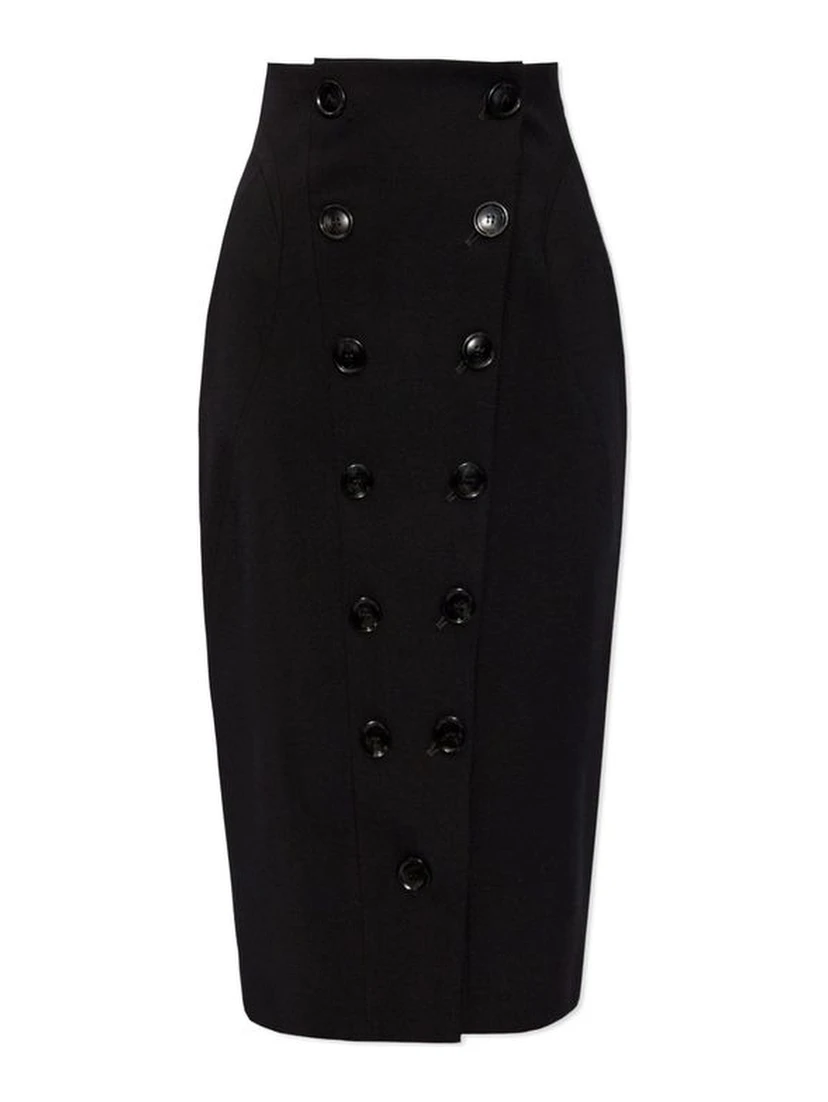 Black Elastane Midi Skirt