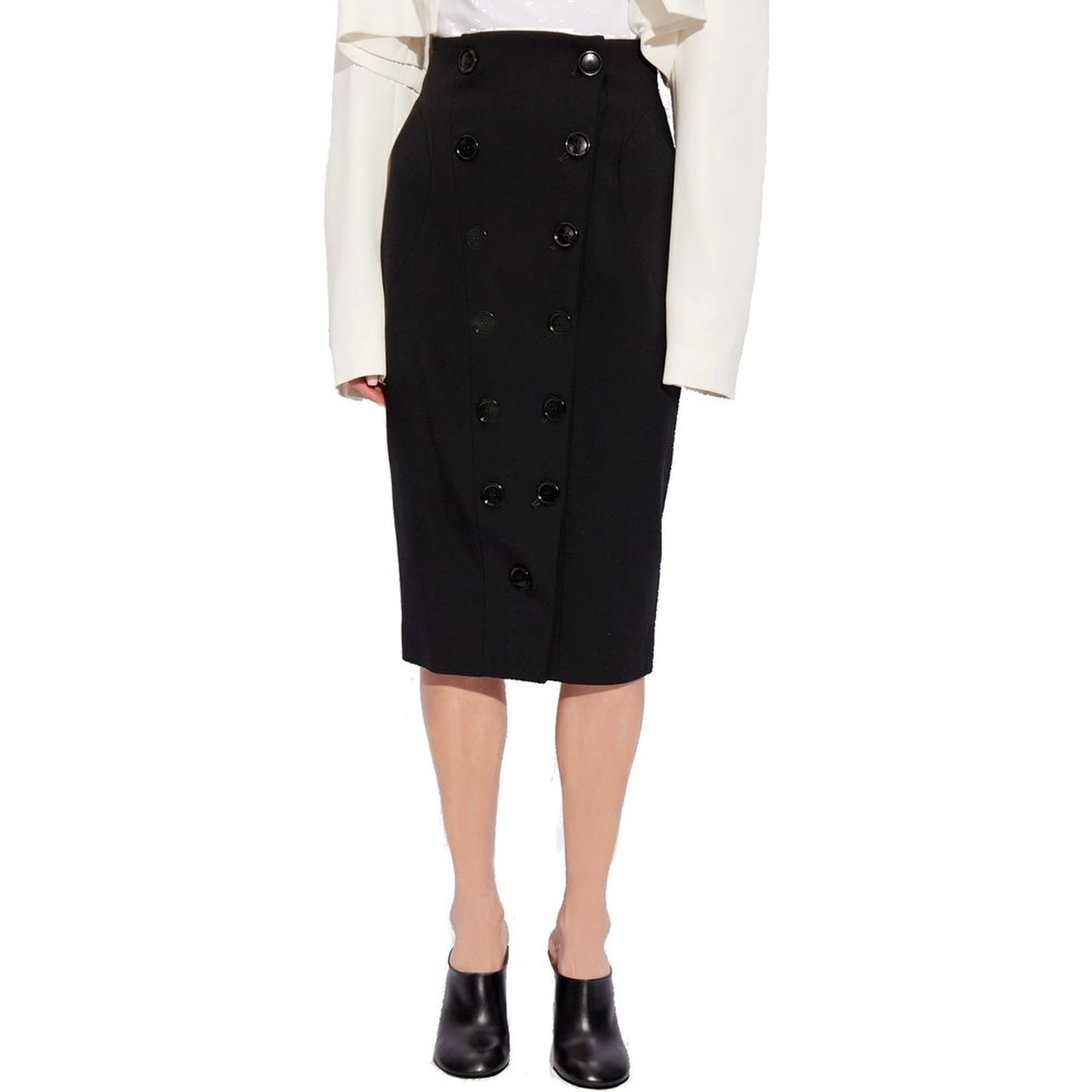 Black Elastane Midi Skirt