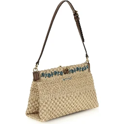 Beige Viscose Shoulder Bag