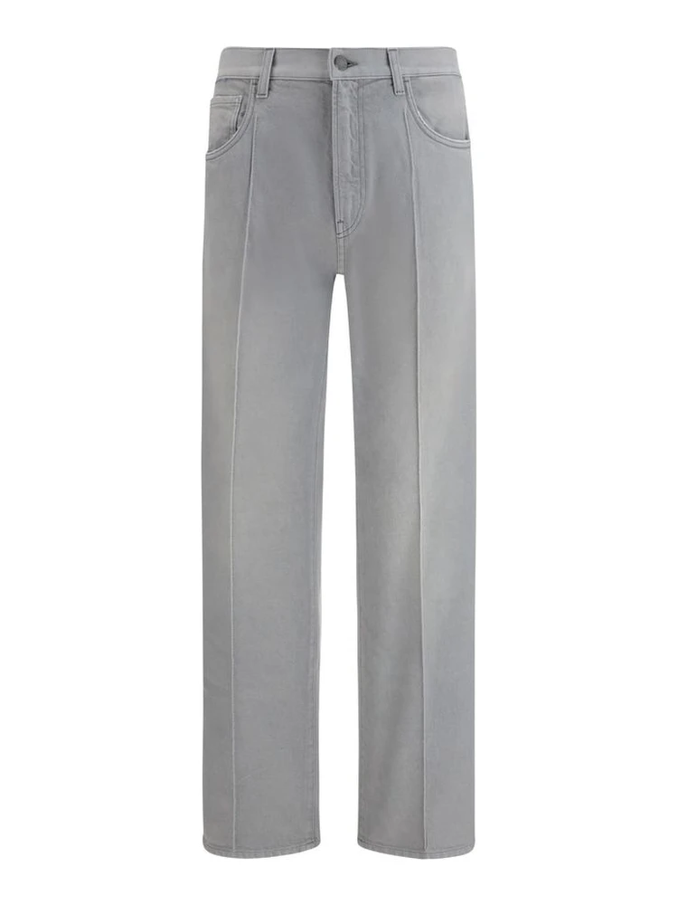 Gray Cotton Straight-Leg Jeans