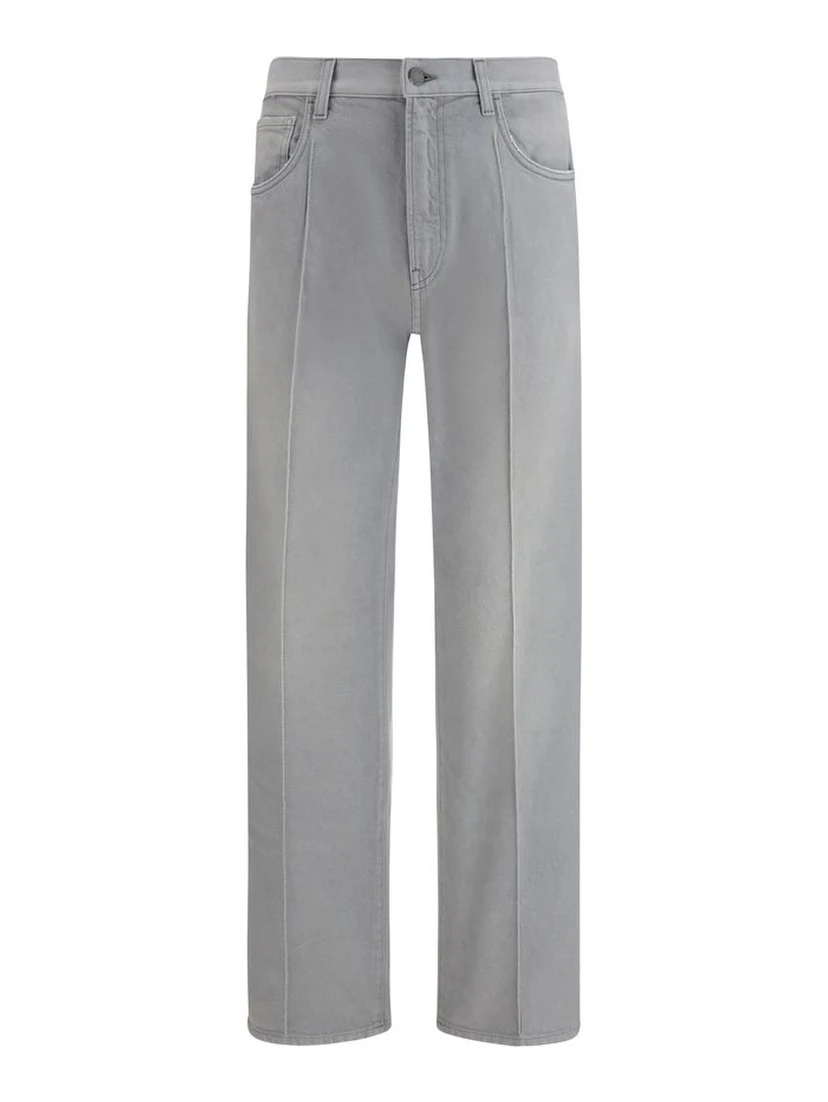 Gray Cotton Straight-Leg Jeans