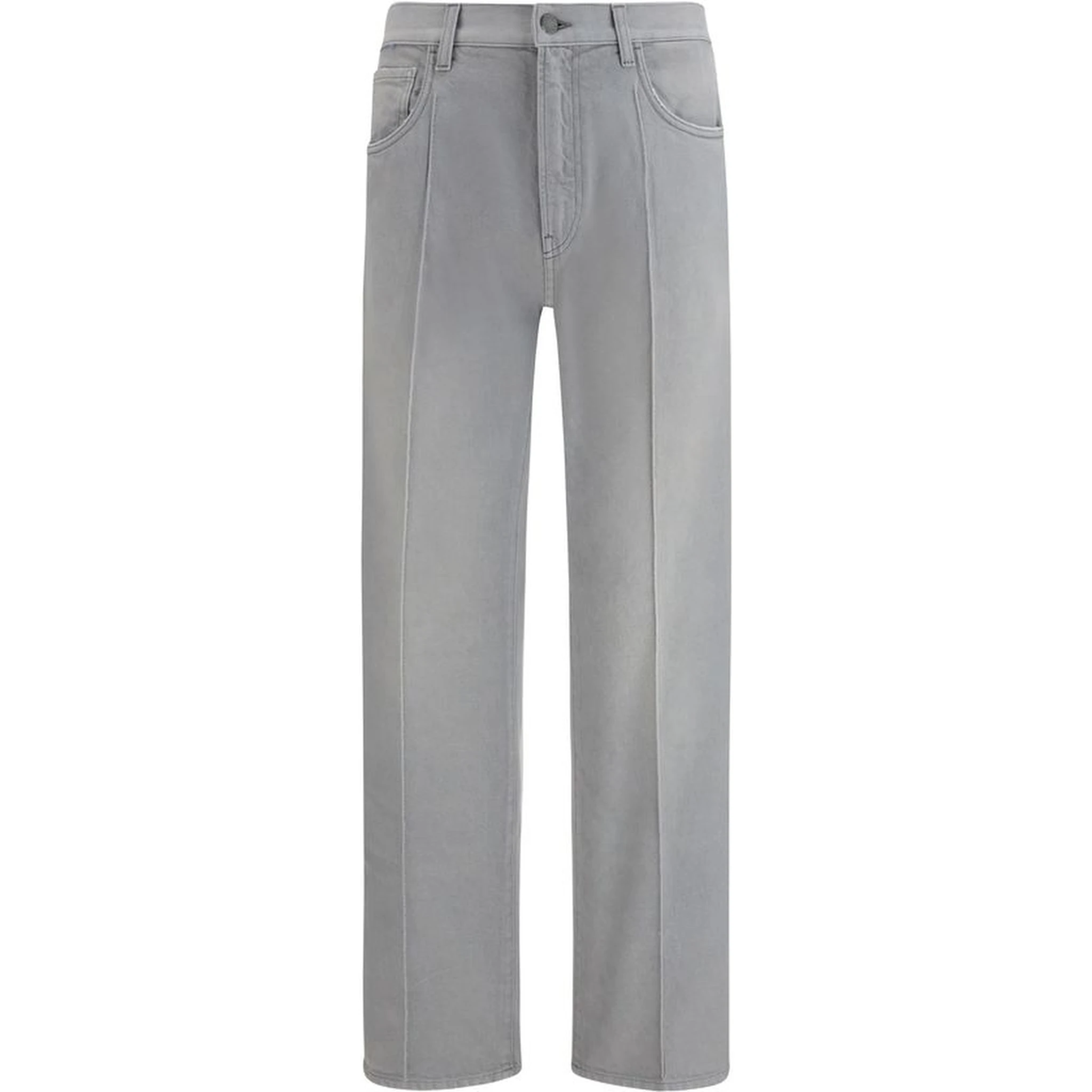 Gray Cotton Straight-Leg Jeans