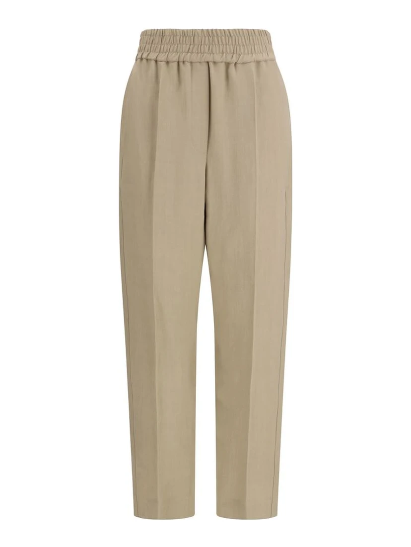 Beige Viscose Casual Pants