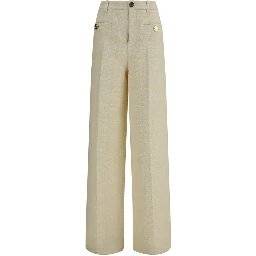 Beige Cotton Casual Pants