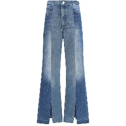 Blue Cotton Flared Jeans