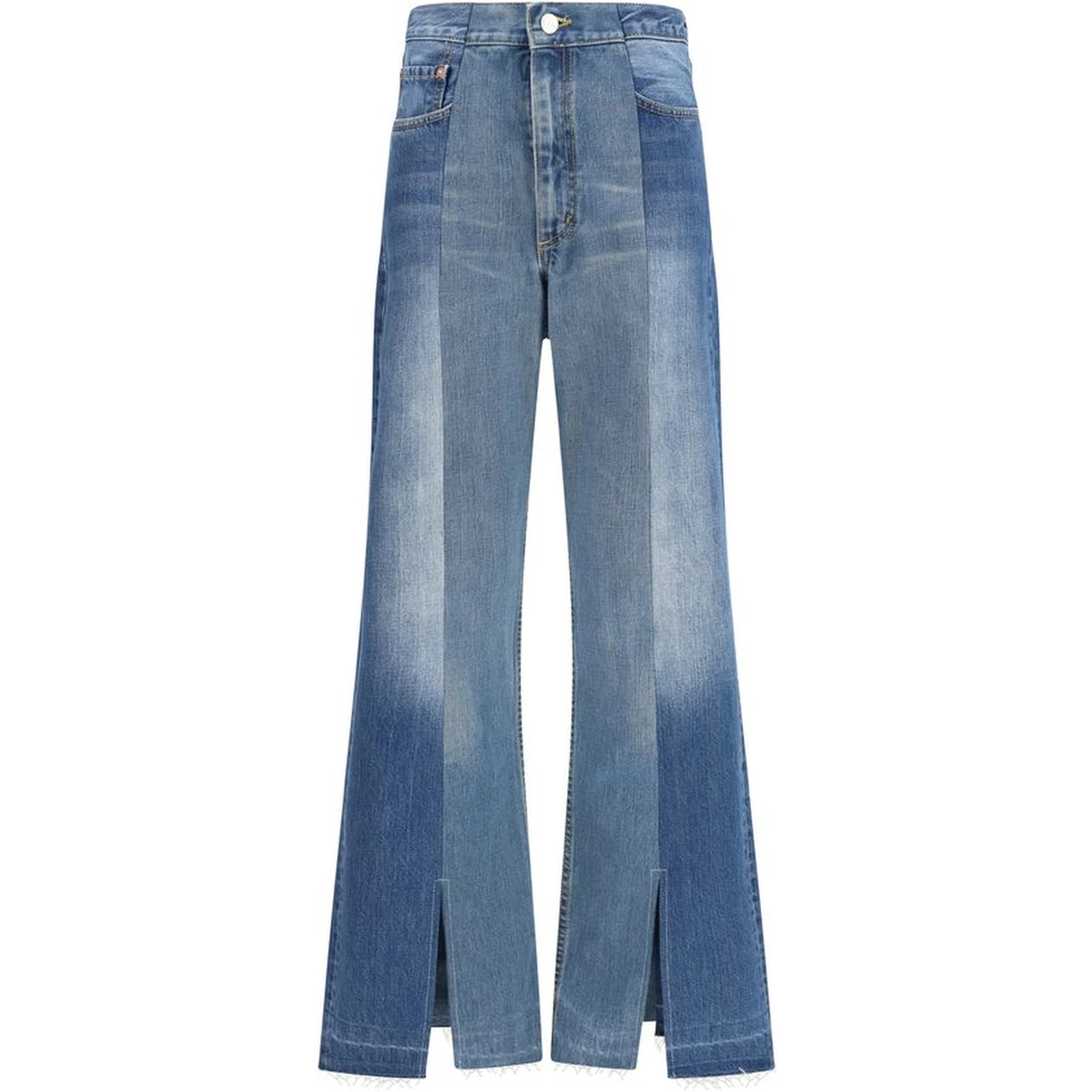 Blue Cotton Flared Jeans